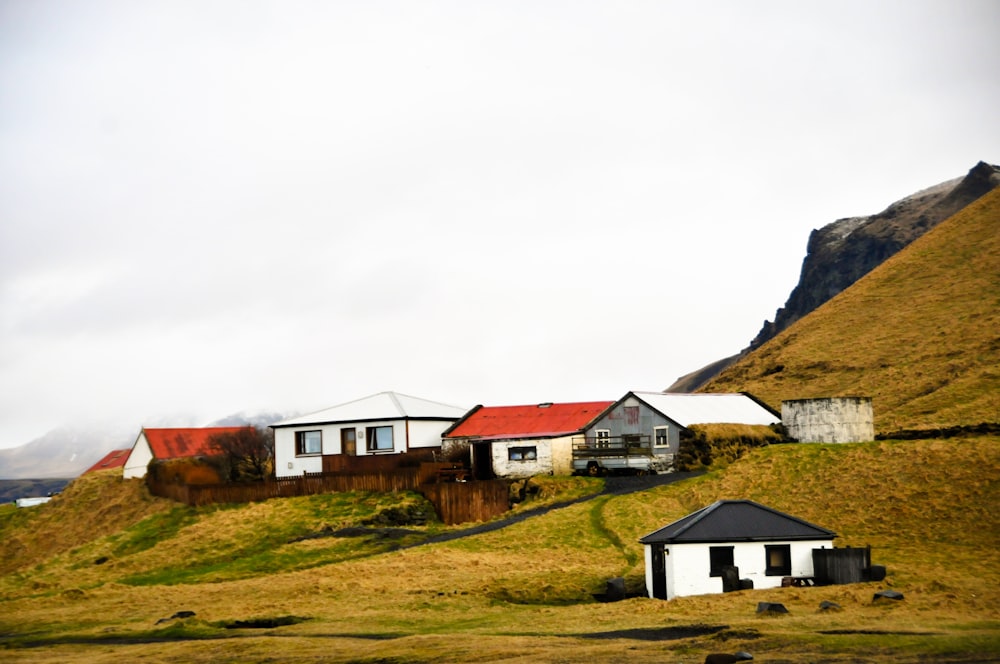 a house with a mountain in the background