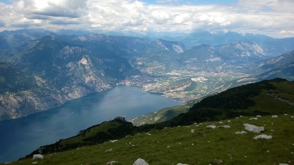 a mountain range with clouds