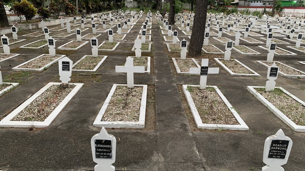 a cemetery with many gravestones