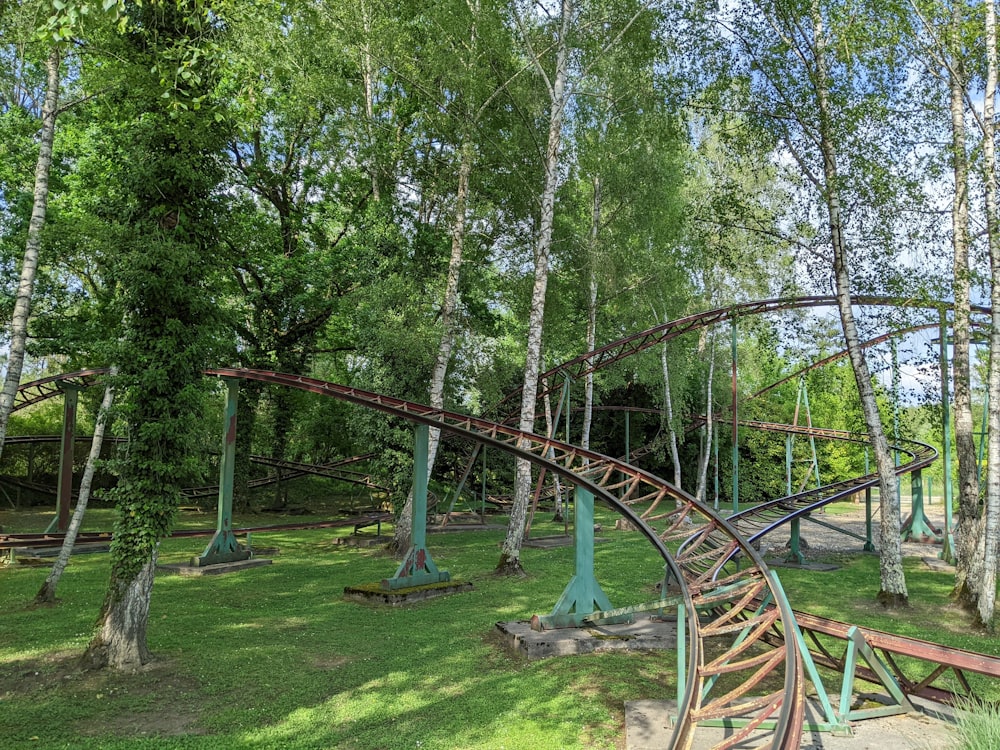 a swing set in a park