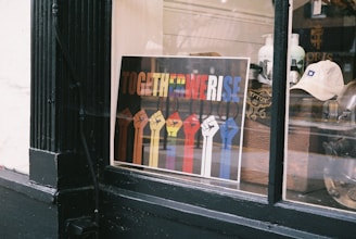 a sign on a window
