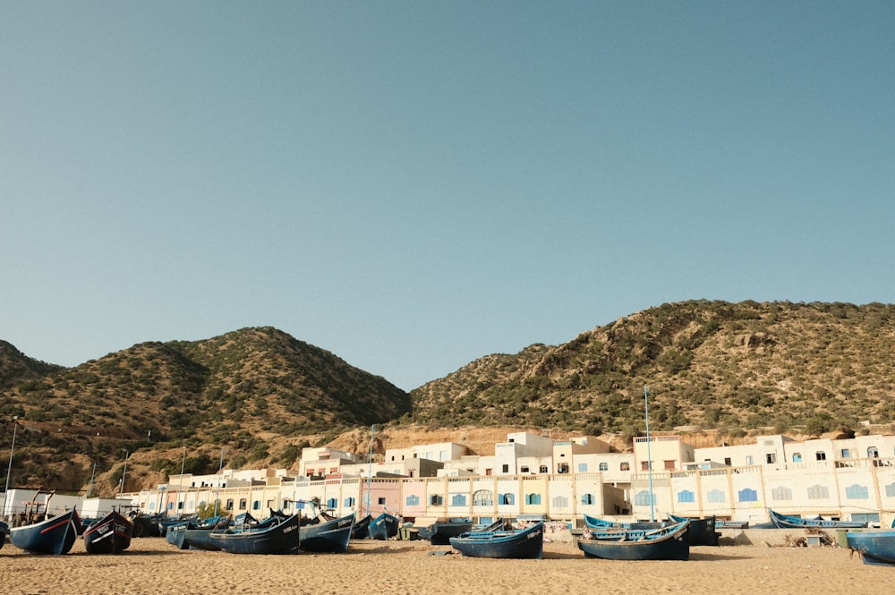 boats parked on the beach