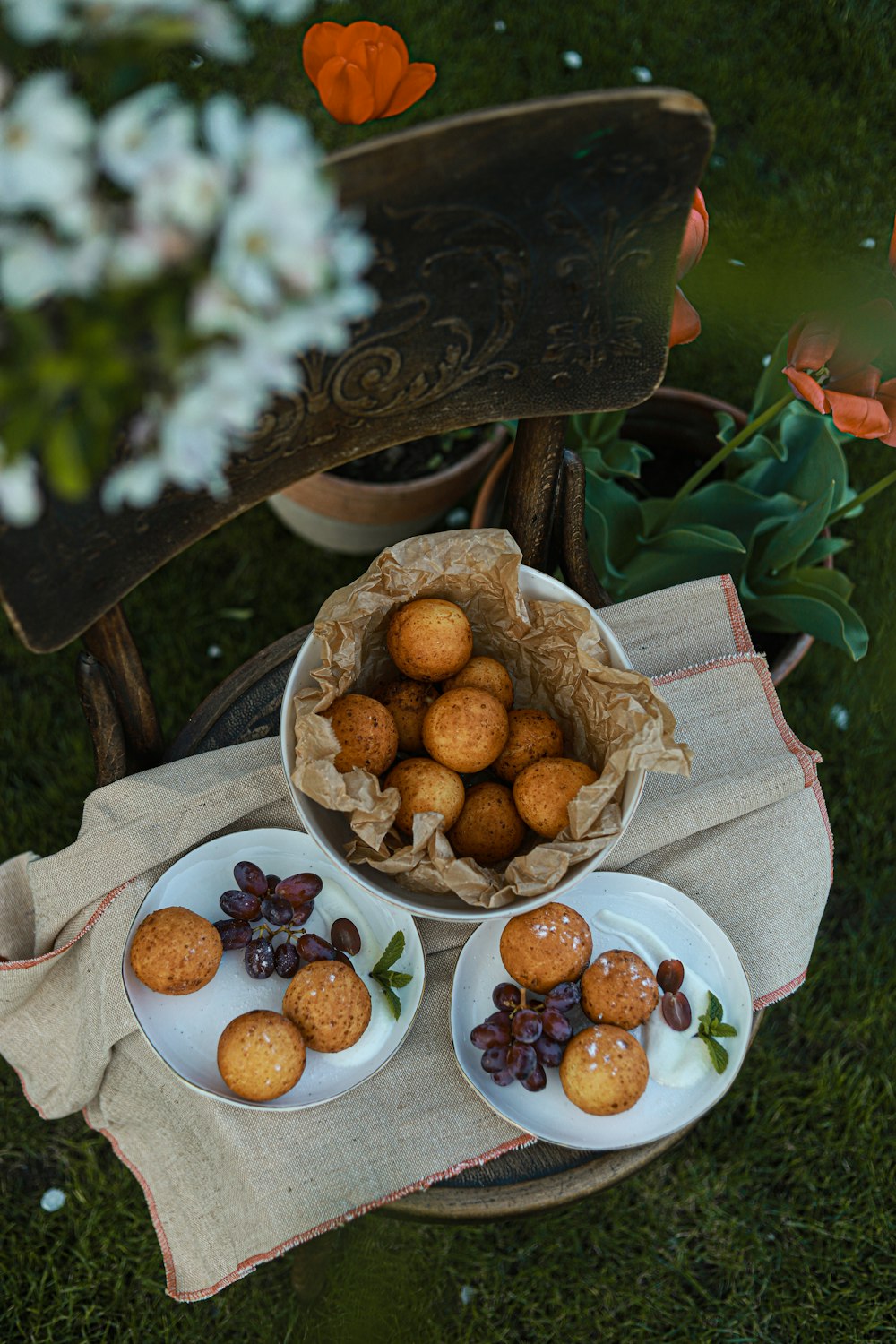 a table with bowls of food