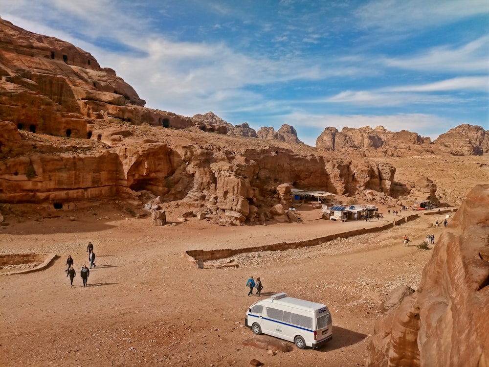 a van parked in a desert
