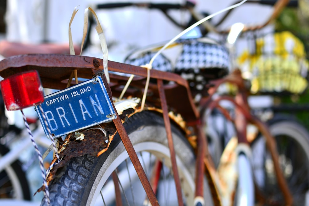 a bicycle with a sign on it