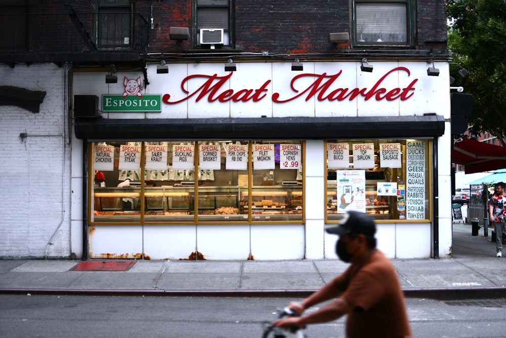 a person walking past a store