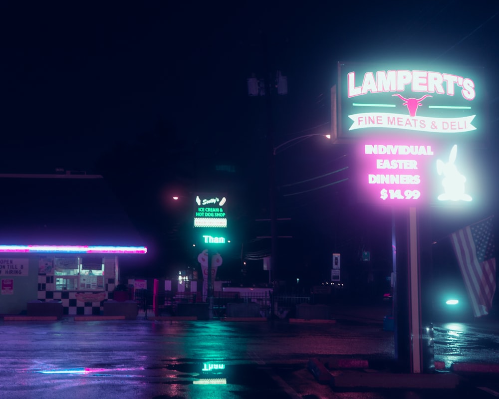 a sign with neon signs