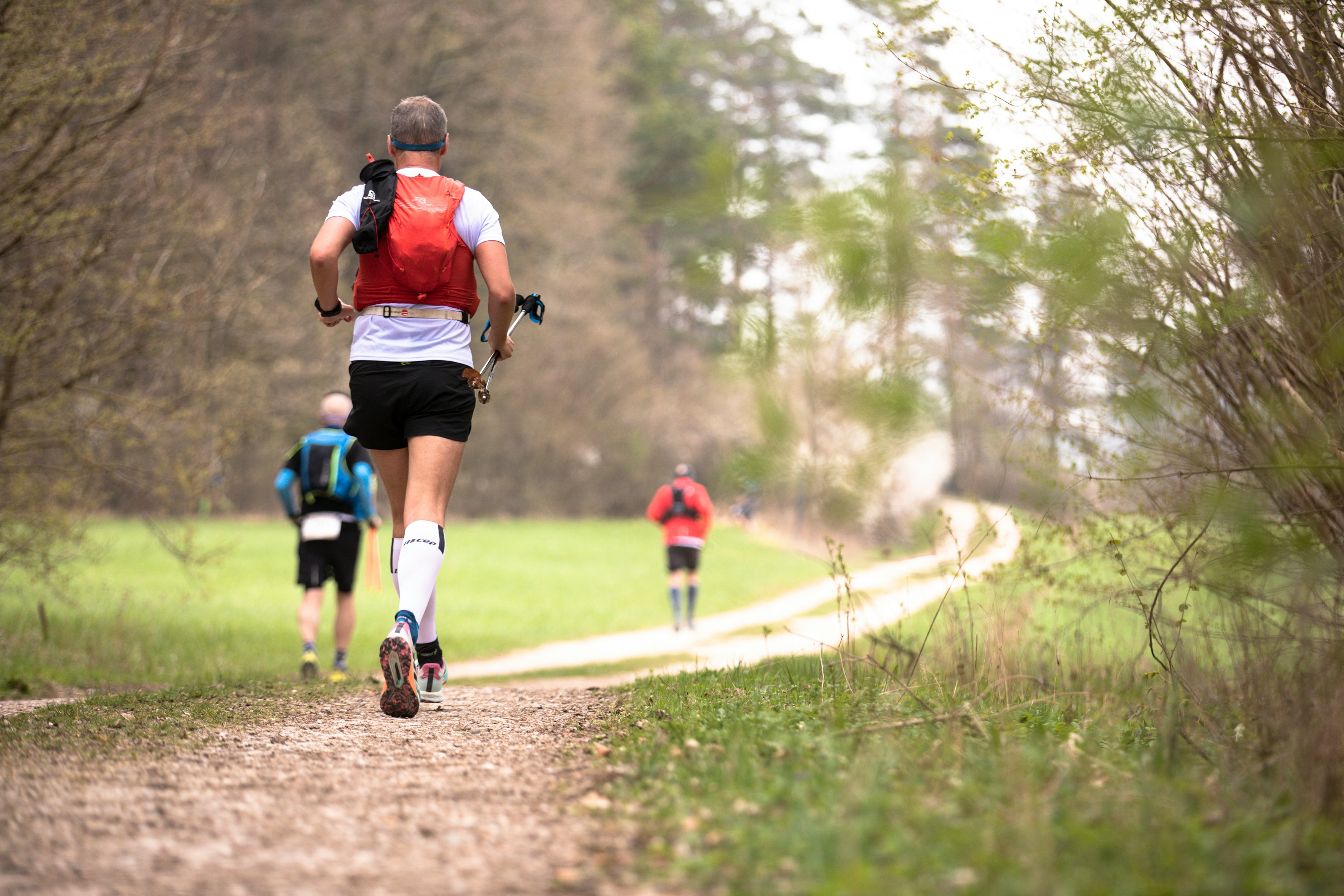 Runner on wooded trail at Waveny Park