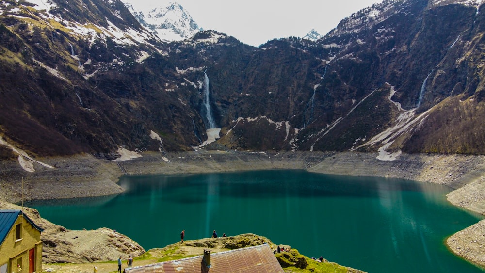 a lake surrounded by mountains