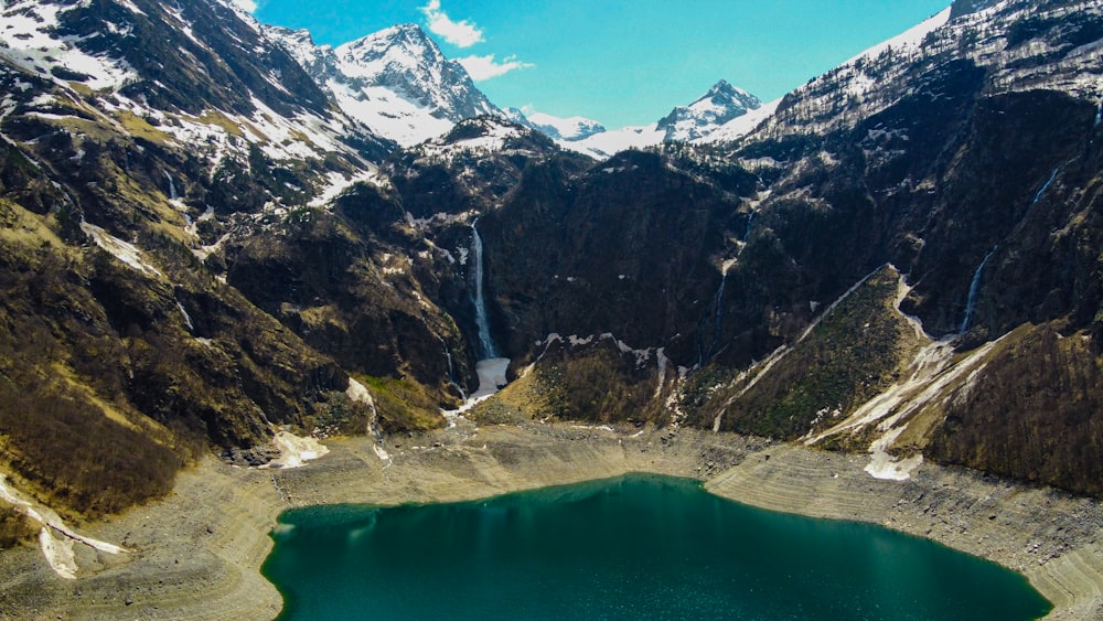 a lake surrounded by mountains