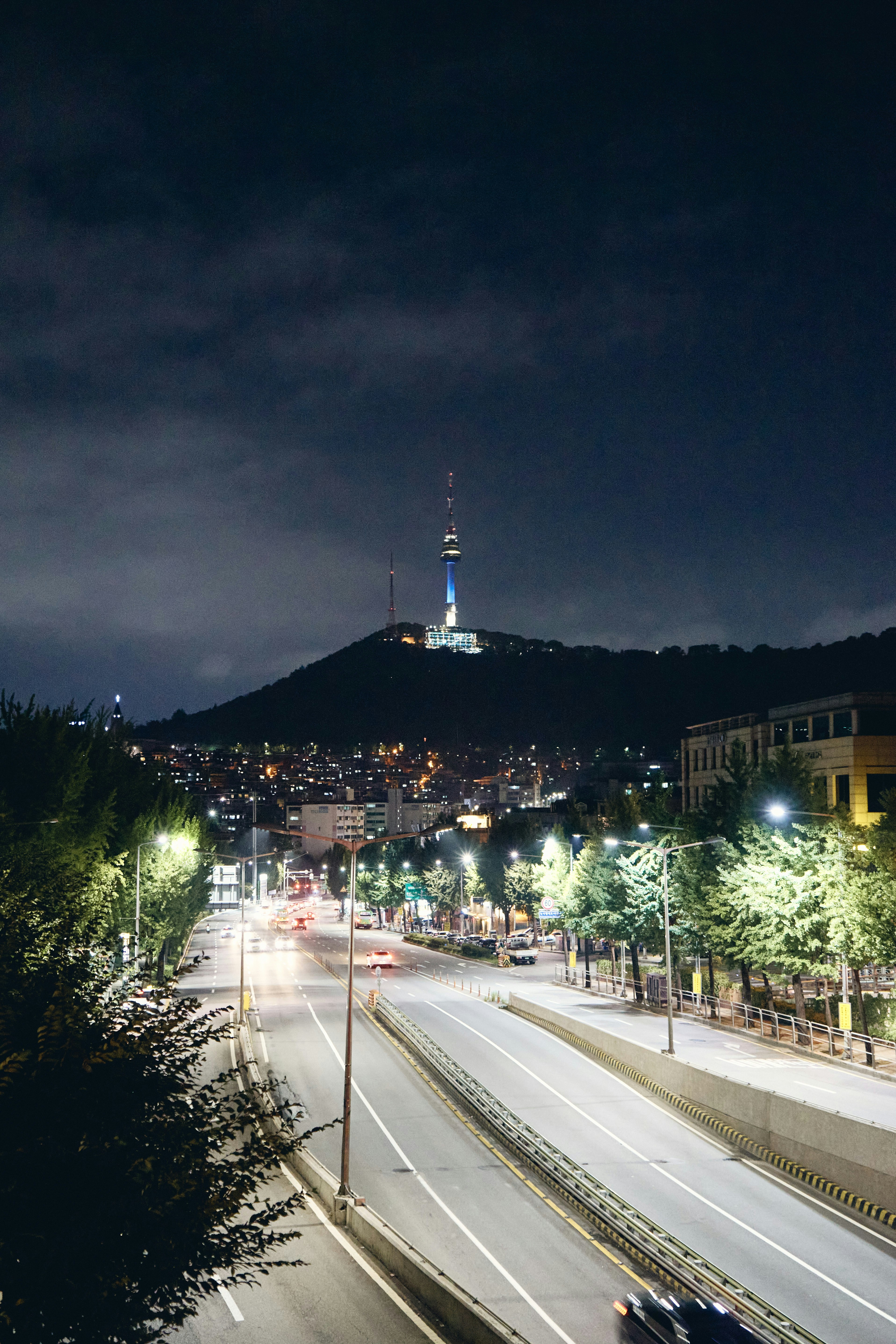 a city street at night