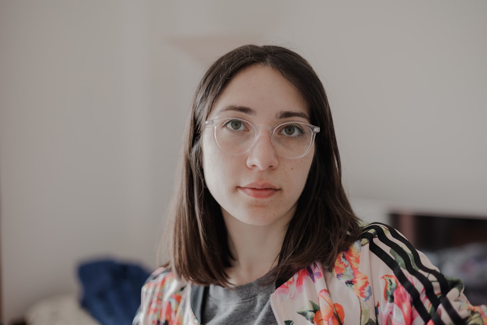 a woman wearing glasses