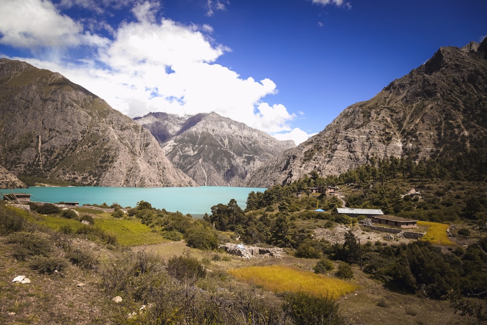 a lake surrounded by mountains