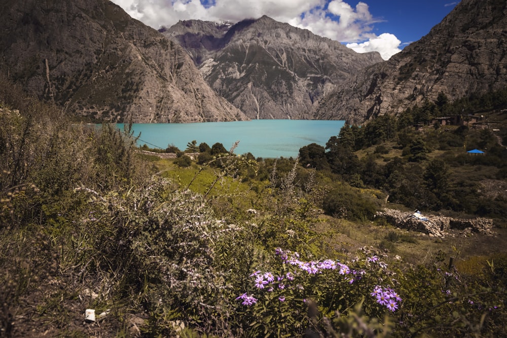 a lake surrounded by mountains