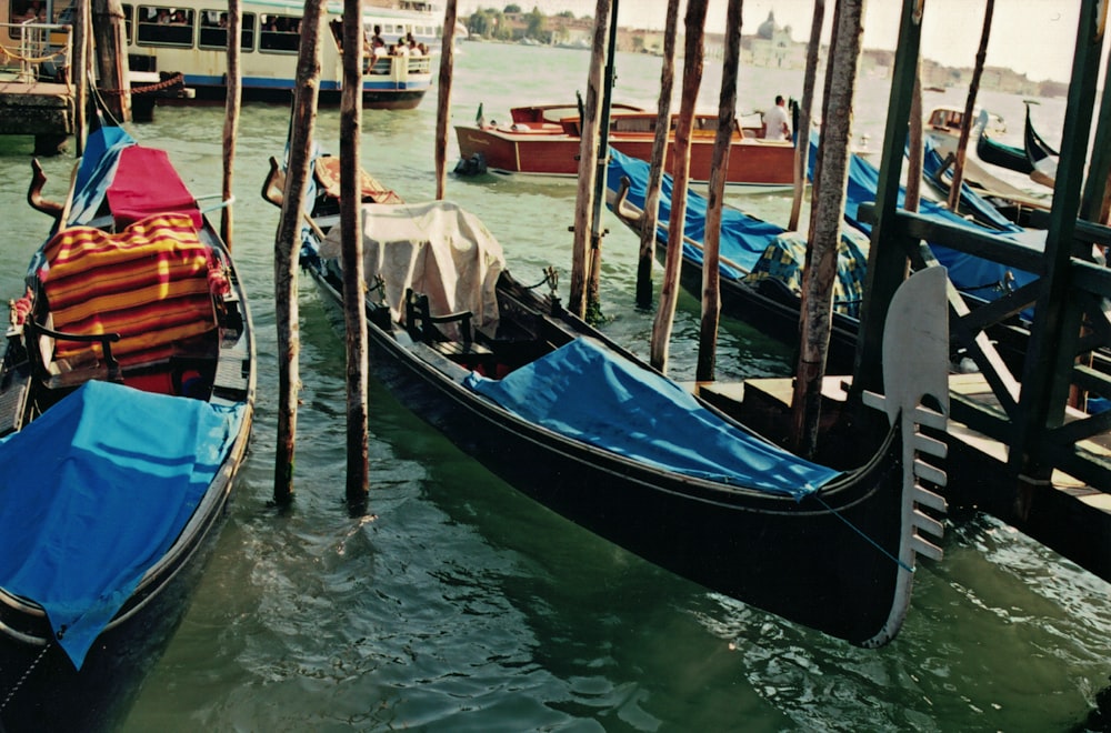 boats are parked in the water