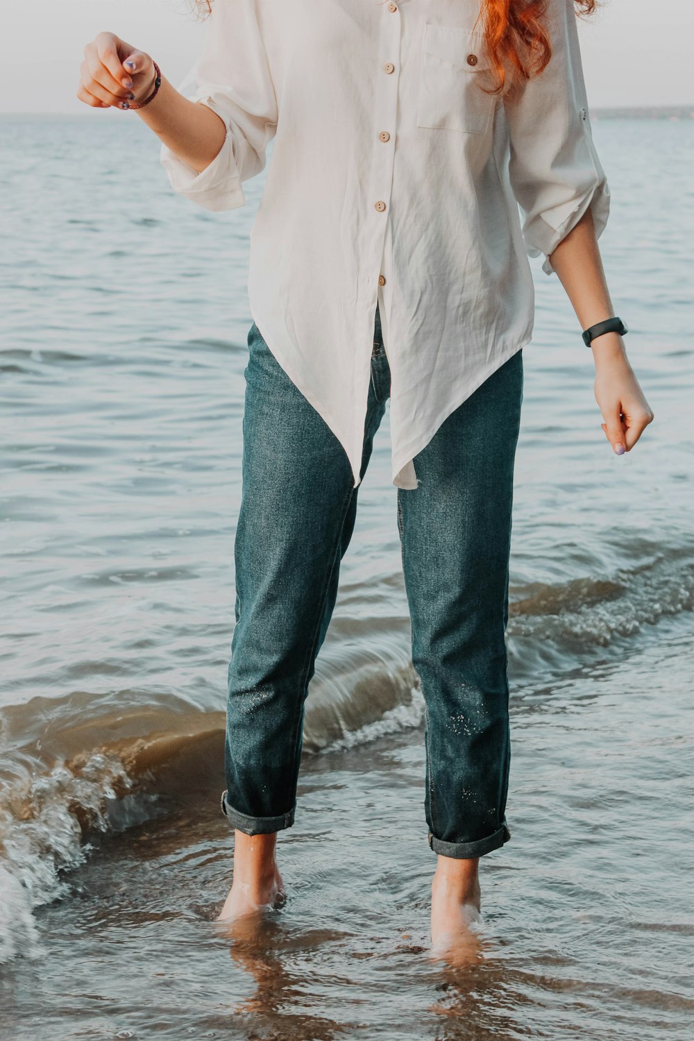 a person walking in water