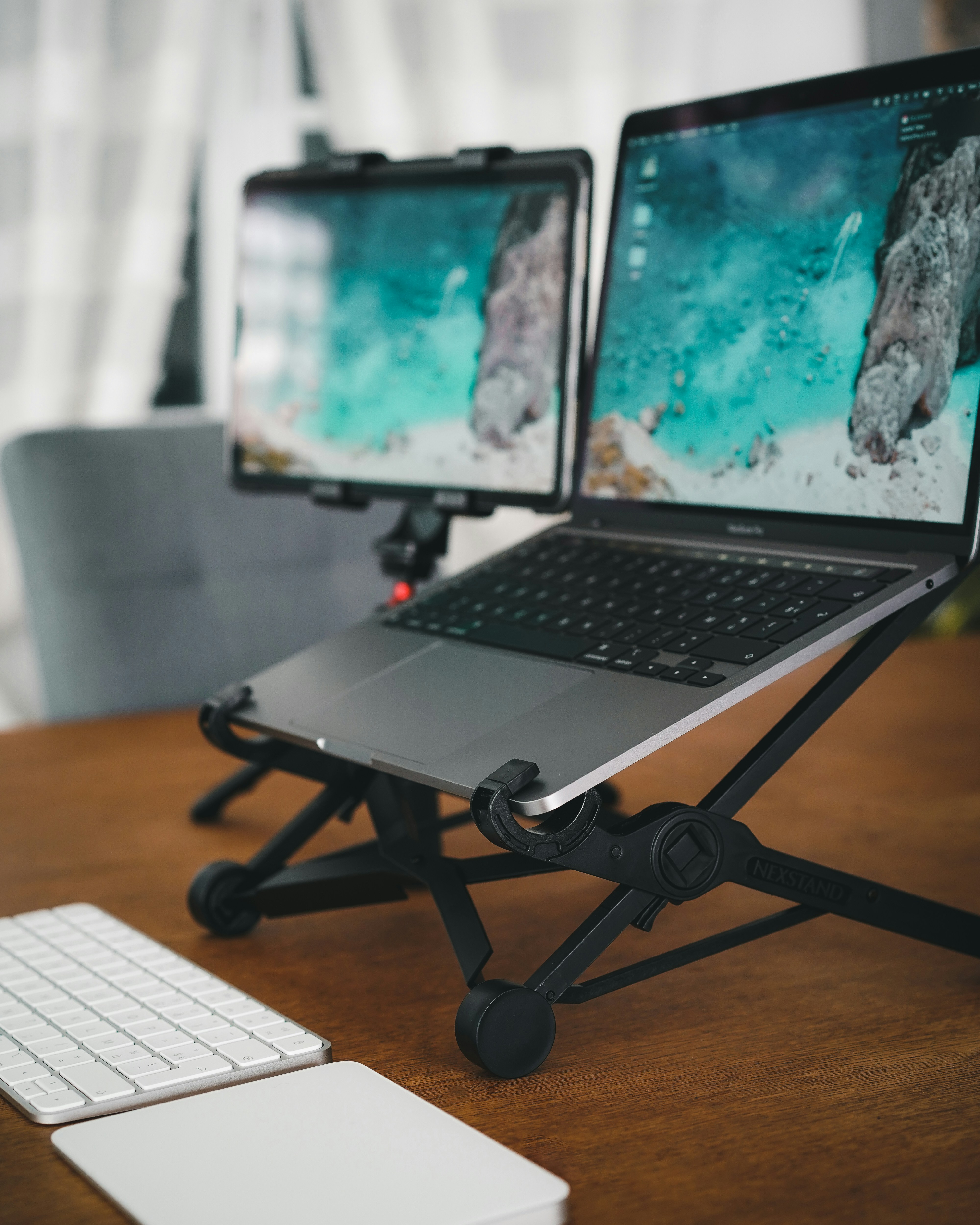 a laptop on a stand