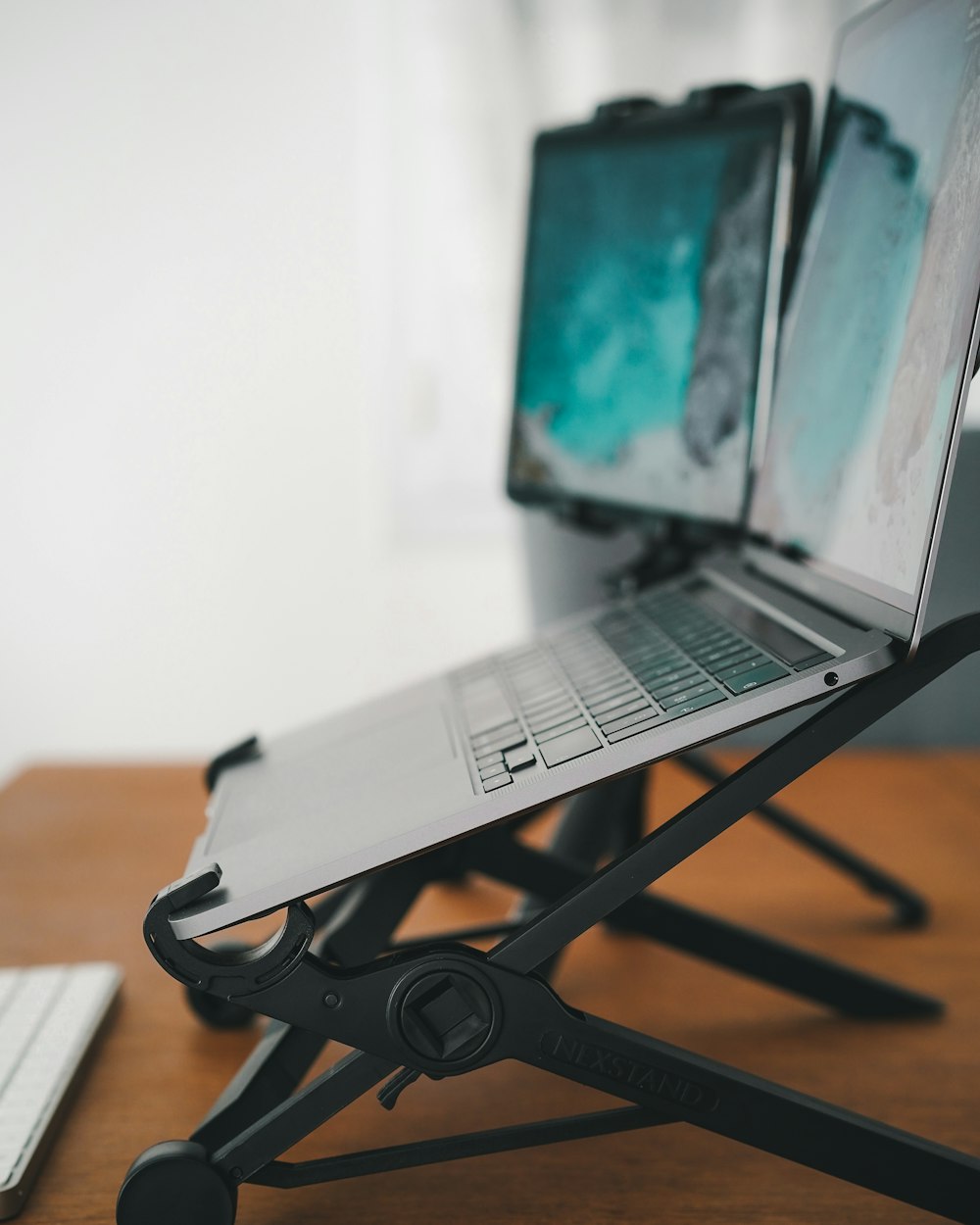 a laptop on a stand