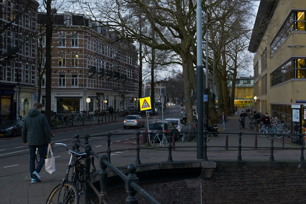 a person walking on a sidewalk