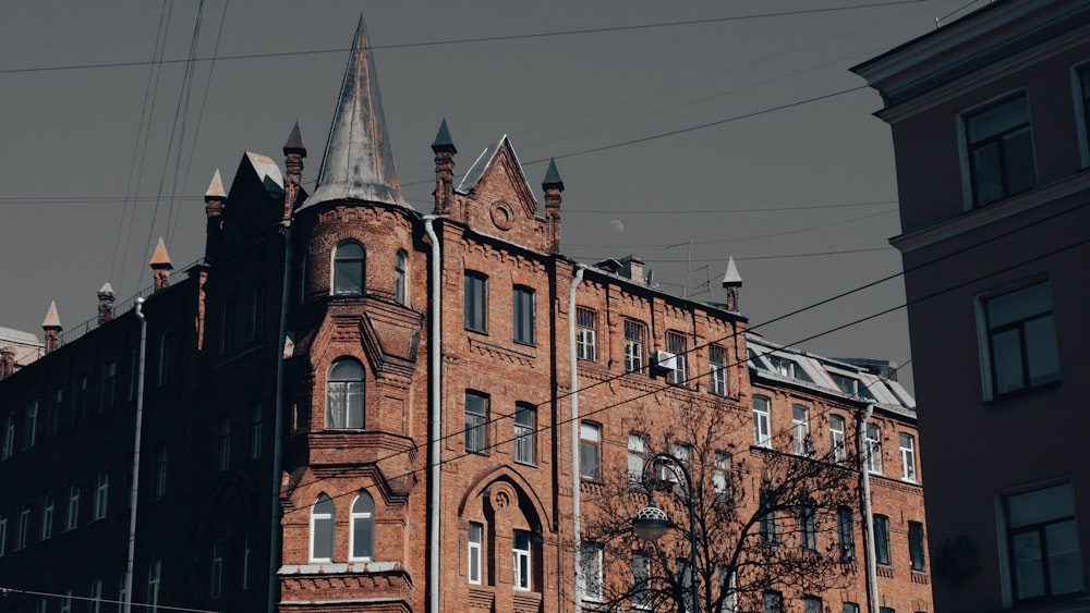 a brick building with a tower