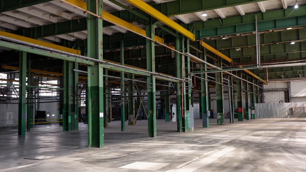 a large green and yellow building