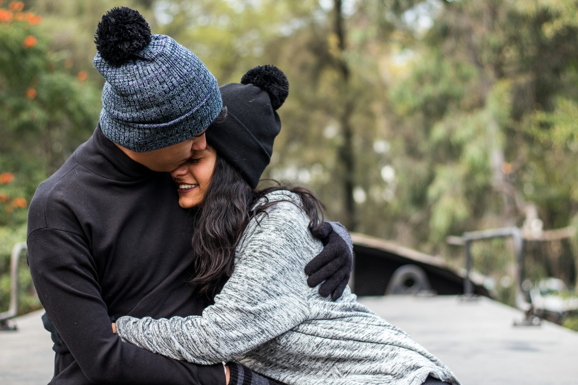 a man and woman hugging