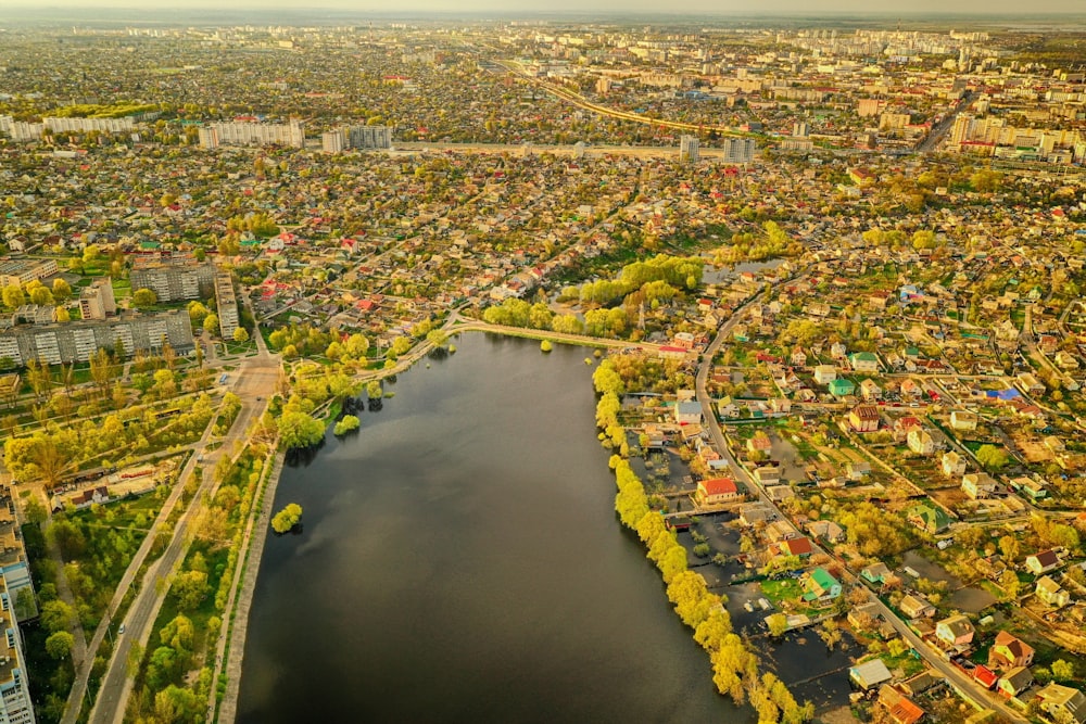 a river with a city in the background