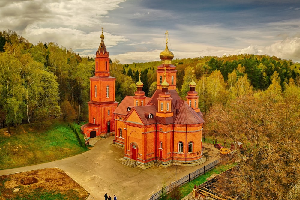 a large red castle