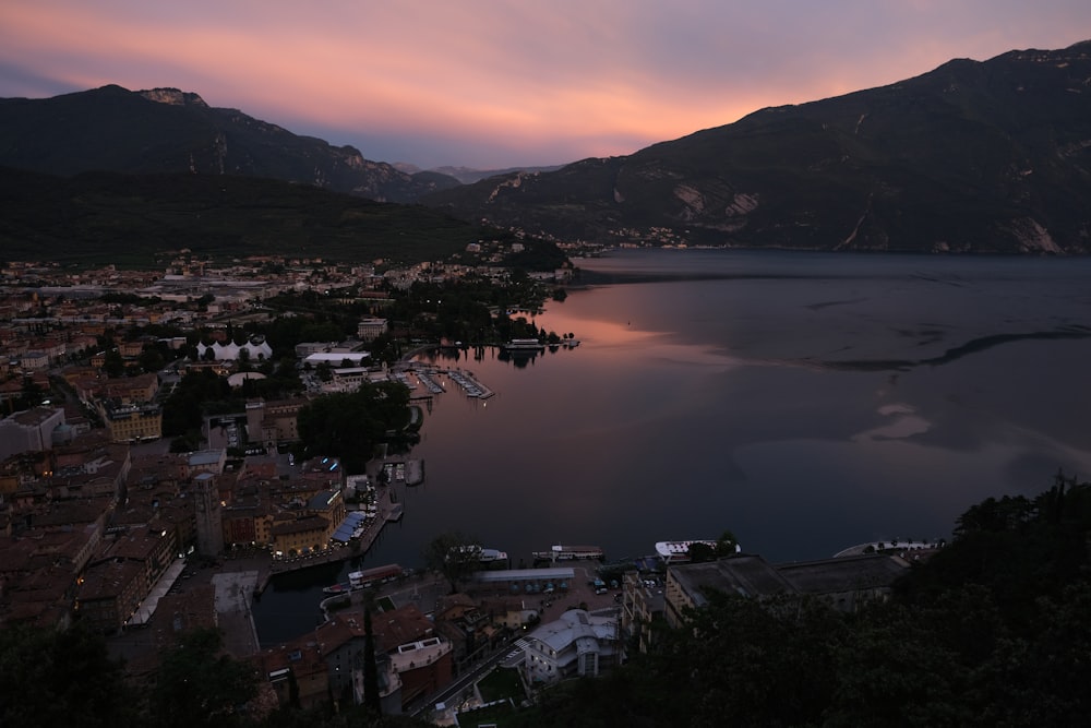 a city next to a lake