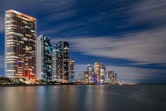 a city skyline at night