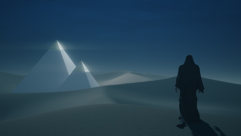 a person walking in a desert