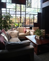 a living room with a large window