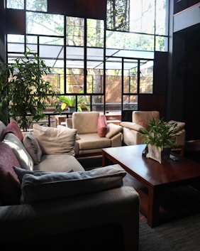 a living room with a large window