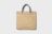 A plain beige tote bag with a textured surface, featuring a sturdy handle made of twisted grey rope.
