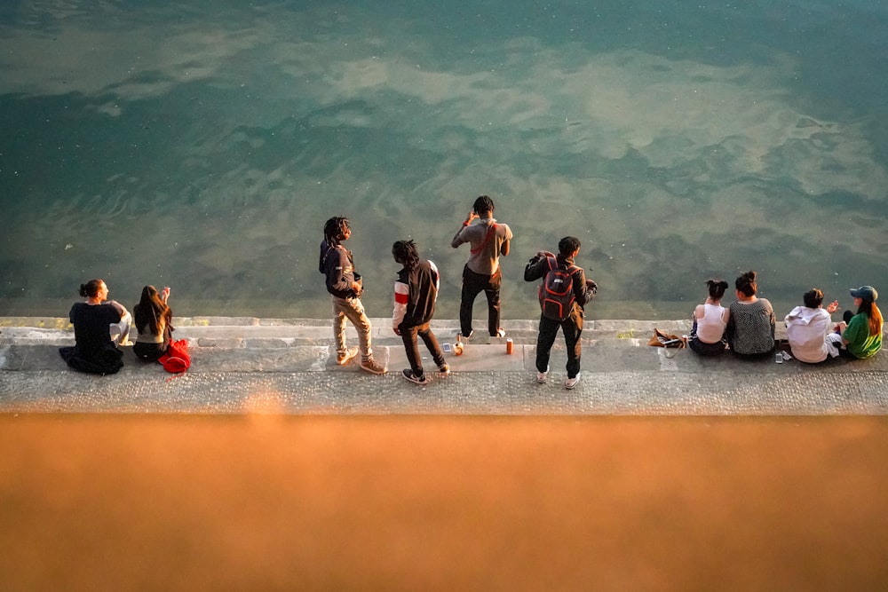 a group of people on a beach