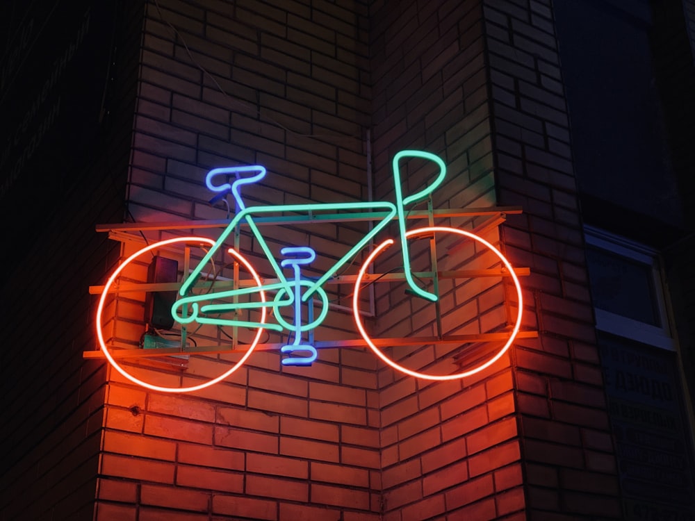 a bicycle on a brick wall