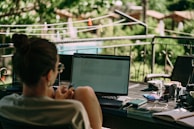 a person sitting at a desk with a laptop