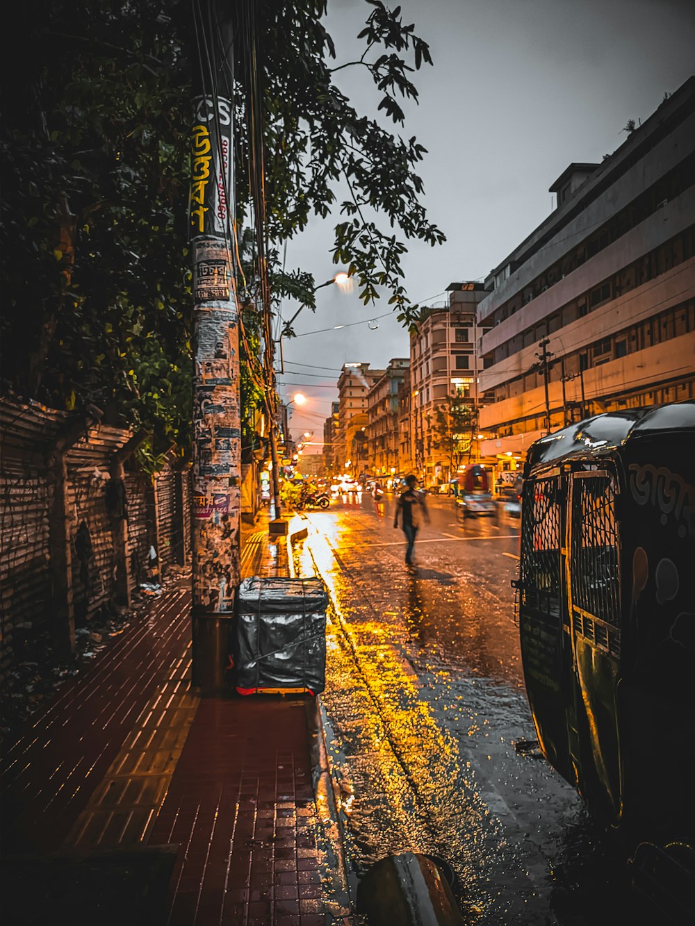 a city street at night