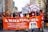 A group of workers participating in a march organized by Fetran.