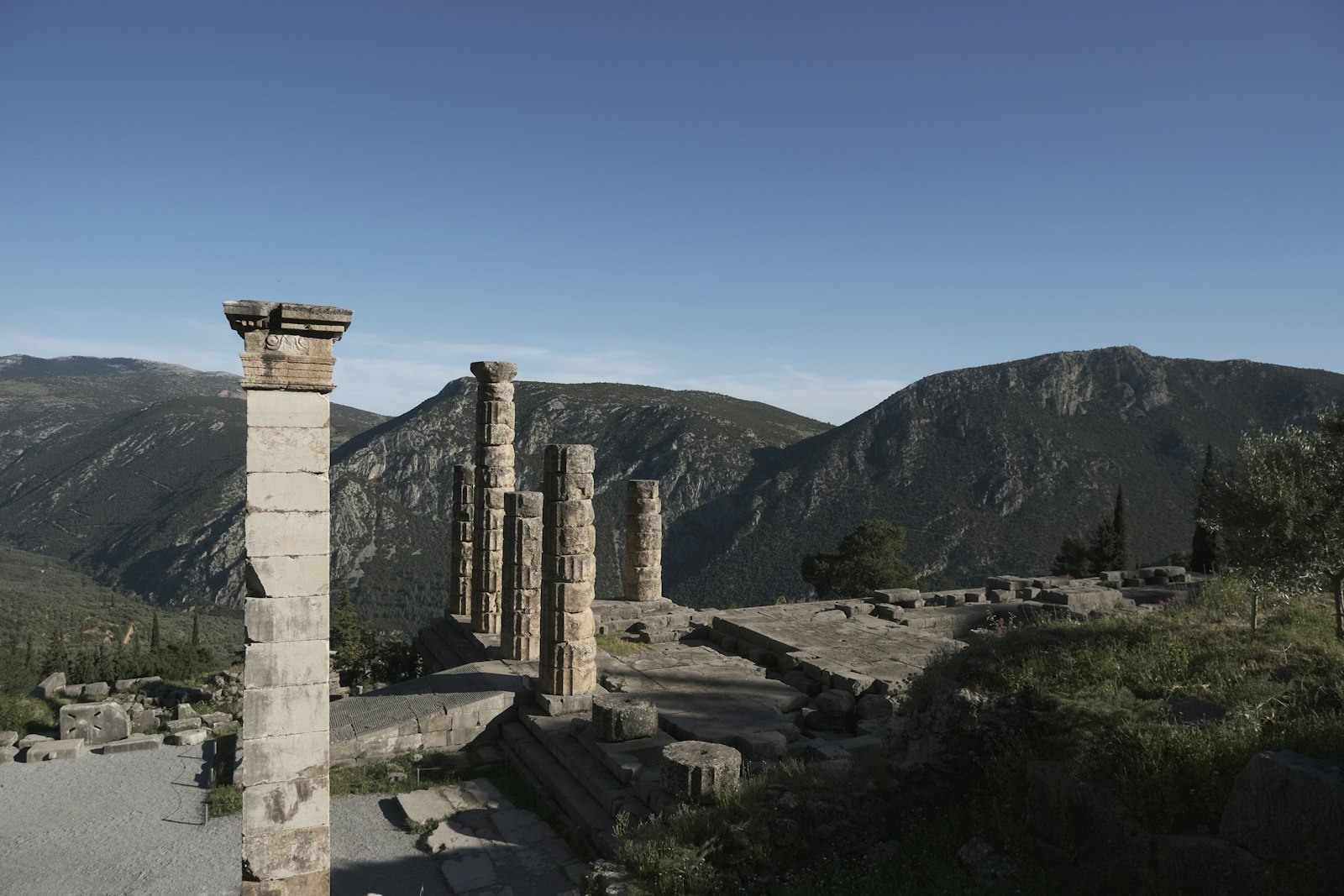 Columns of the Temple of Apollo at Delphi, with the mountains beyond