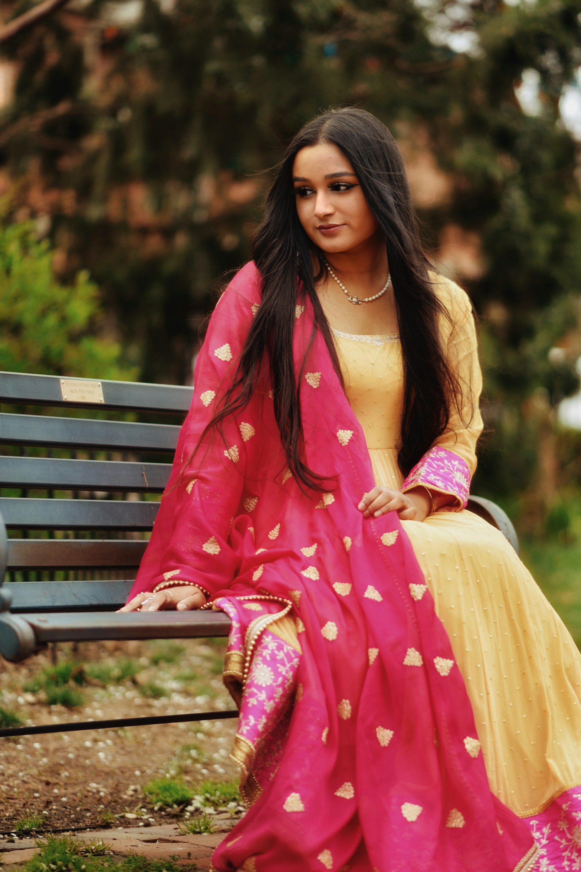 a woman in a pink dress