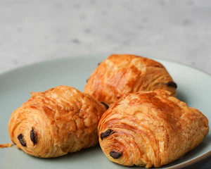 Pain au chocolat pastries with dark chocolate centres
