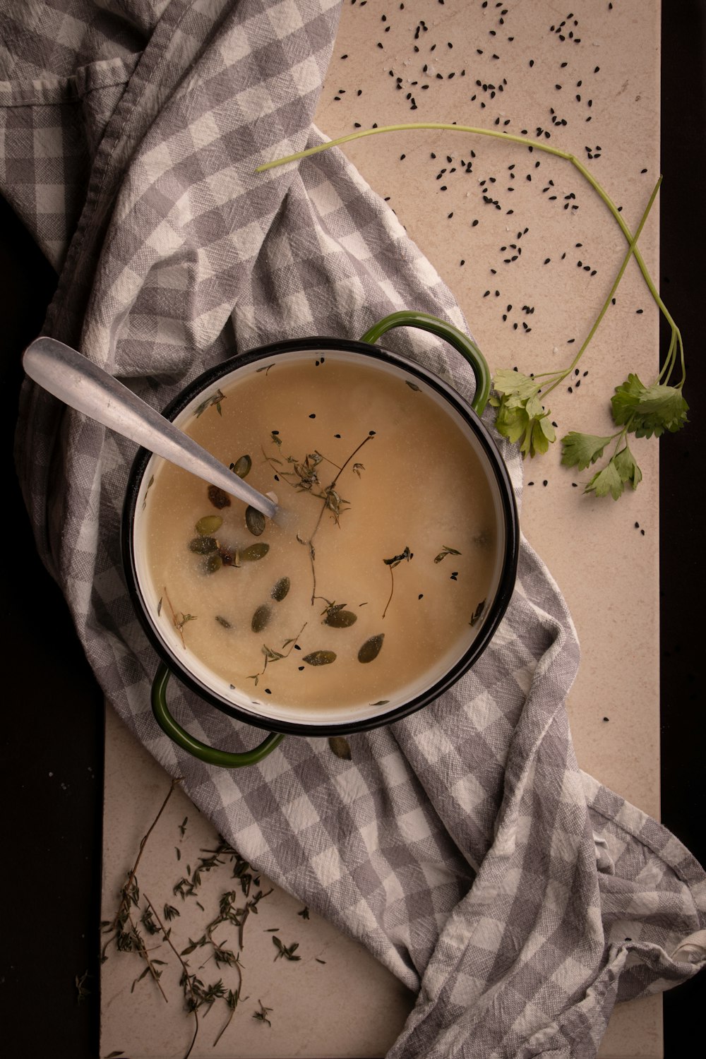 a bowl with a spoon in it