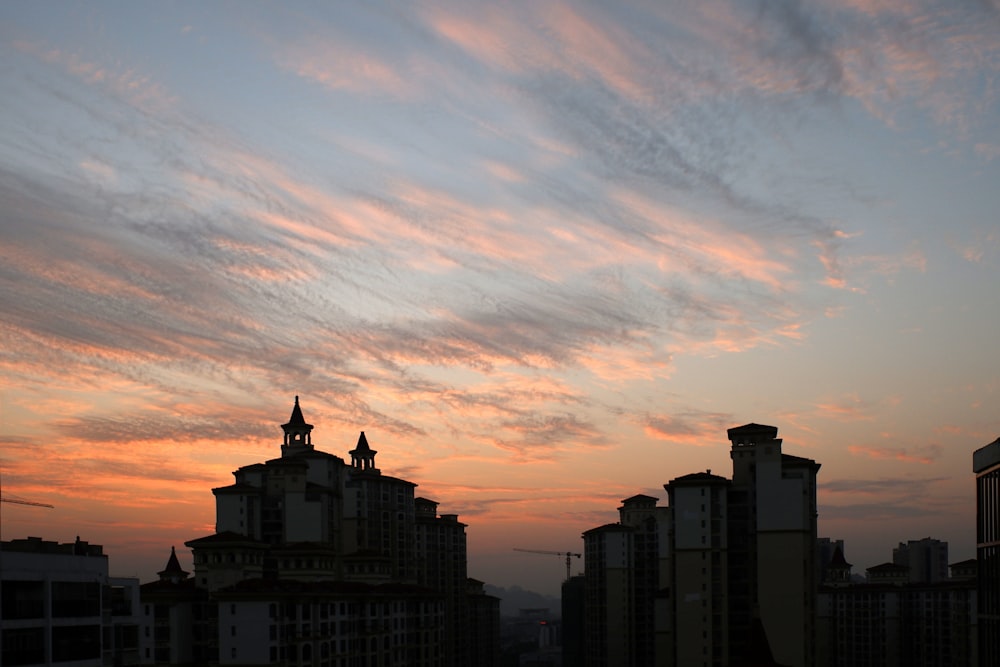 a city skyline at sunset