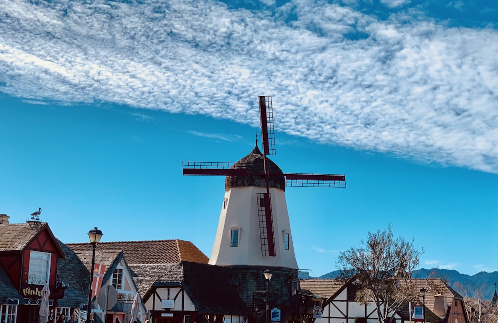 a white building with a tower