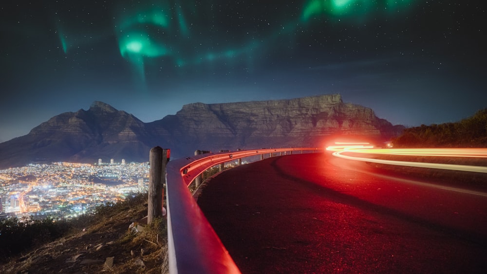 a bridge with lights at night