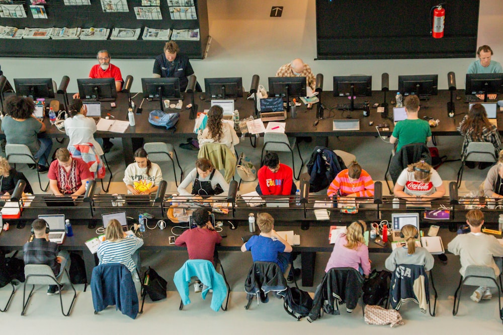 a group of people sitting in a room