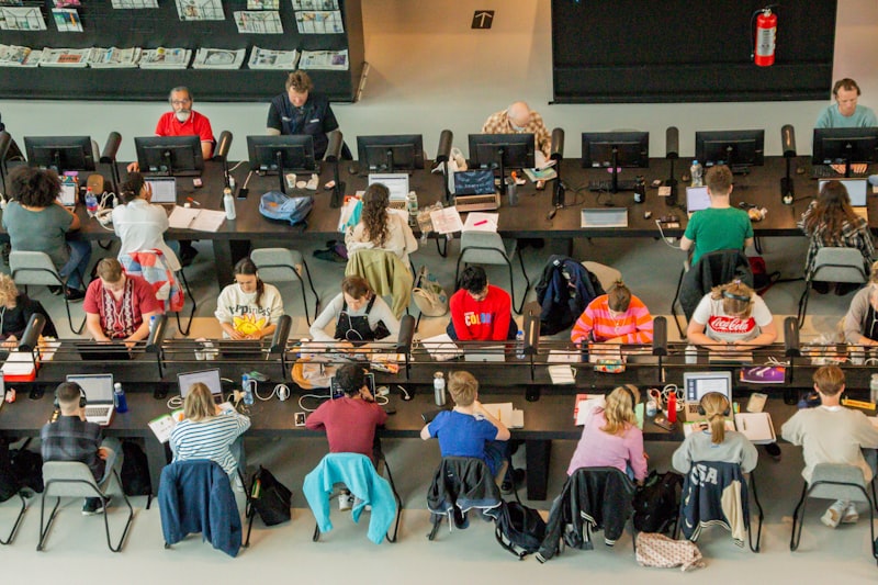 Students studying together at a library table