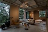 a living room with a large window