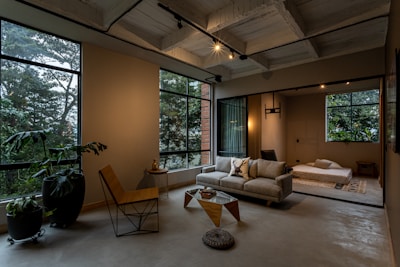 a living room with a large window